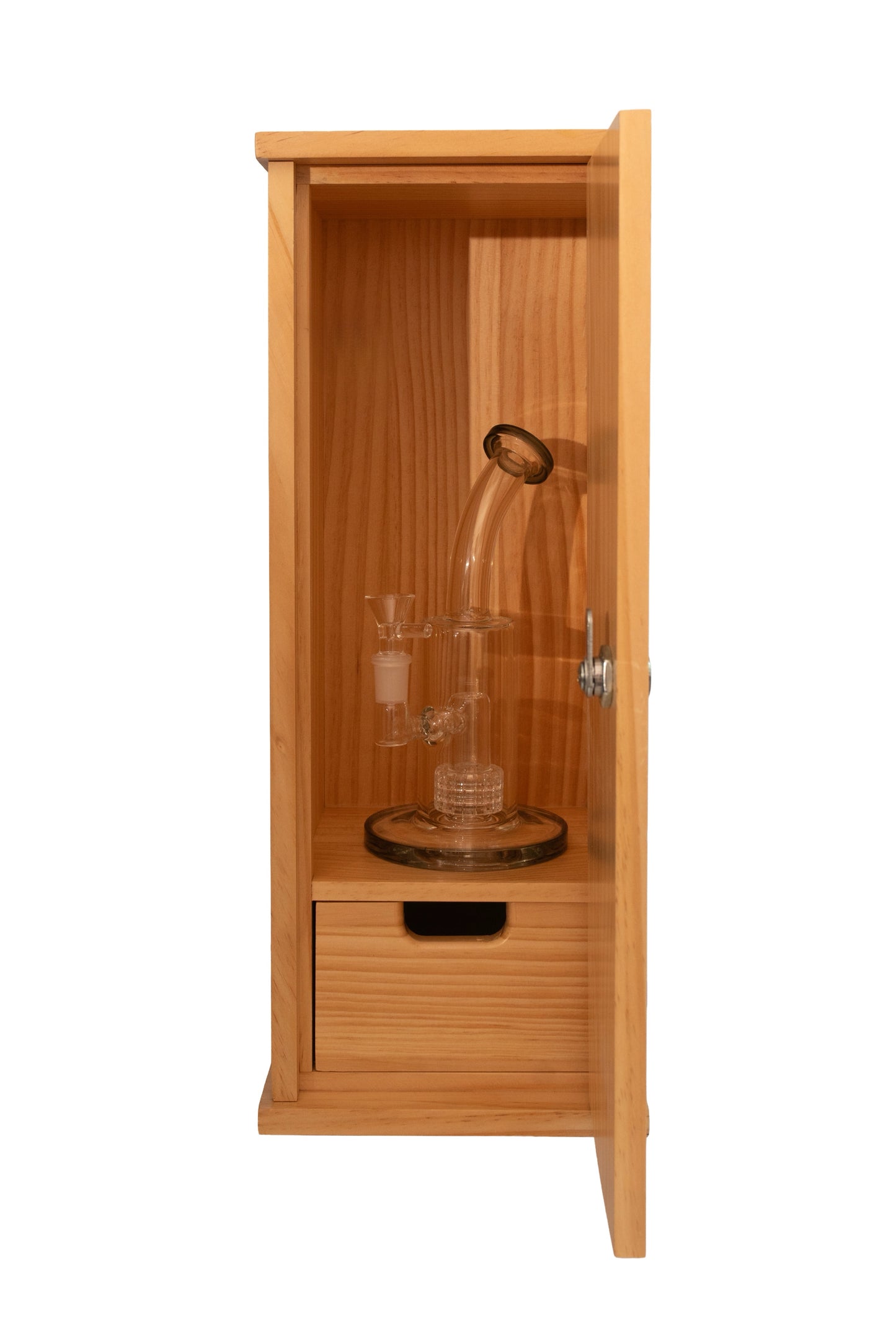 Wooden cabinet on white background open