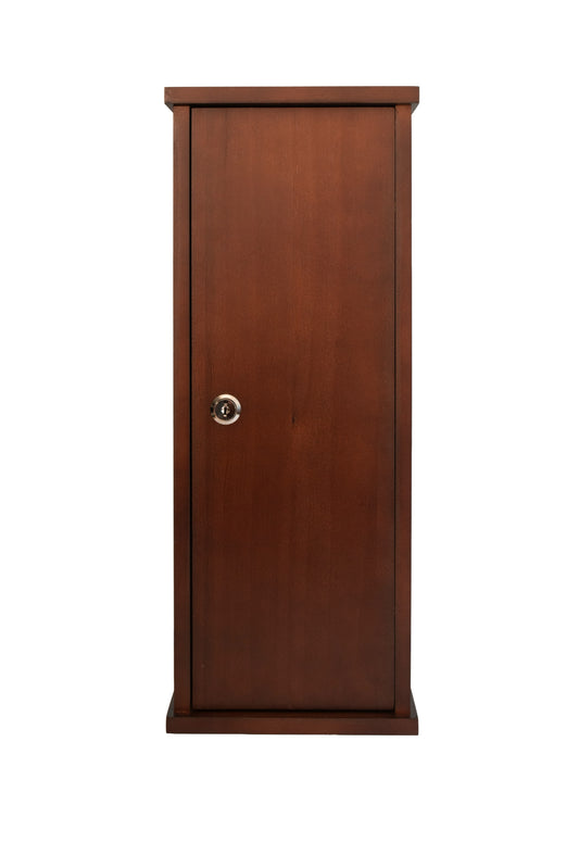 Lockable wooden stash cabinet in Nightcap finish with discreet drawer and key lock